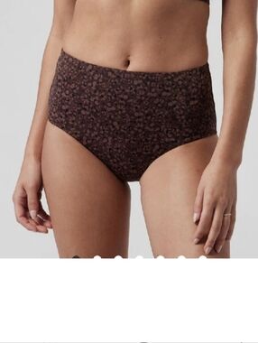 Athleta Bikini Swim  Bottom High-Waist  Briefs in Dark Brown Leopard Print Suim